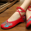 Vintage Chinese Embroidered Floral Shoes Women Ballerina Mary Jane Flat Ballet Cotton Loafer Red - Mega Save Wholesale & Retail - 3