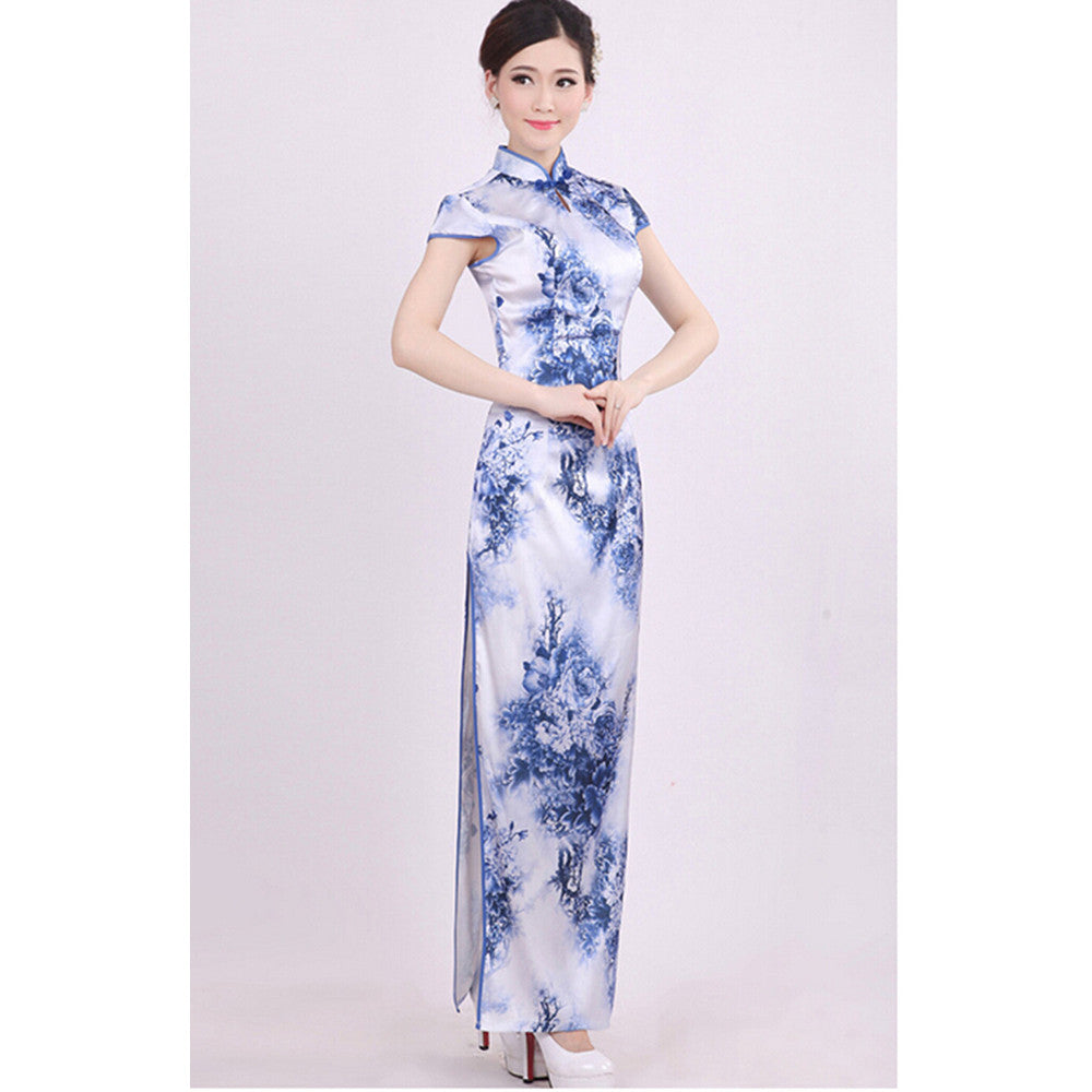 Chinese Blue and white porcelain Cheongsam Evening Prom Wedding Elegant Dress S - Mega Save Wholesale & Retail - 2