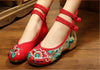 Chinese Embroidered Floral Shoes Women Ballerina Mary Jane Flat Ballet Cotton Loafer Red - Mega Save Wholesale & Retail - 4