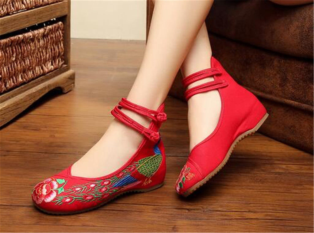 Chinese Embroidered Shoes Women Ballerina  Cotton Elevator shoes Double Pankou White - Mega Save Wholesale & Retail - 5