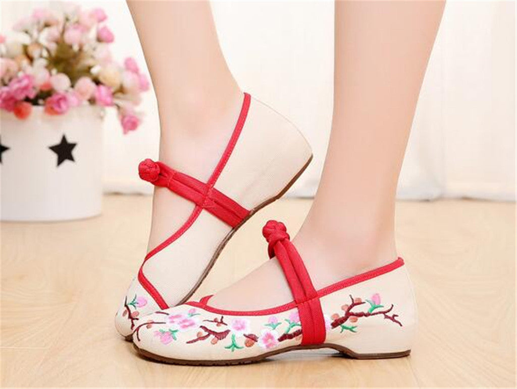 Chinese Embroidered Shoes women's singles boots national wind Elevator shoes Beige - Mega Save Wholesale & Retail - 4