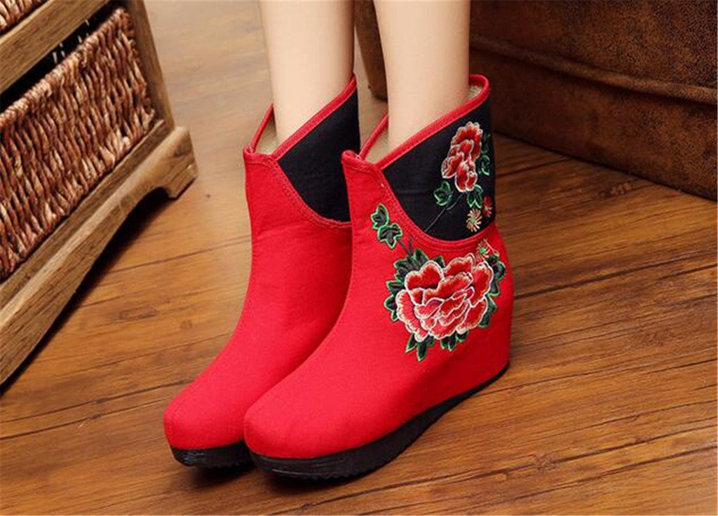 Chinese Embroidered Shoes women's singles boots national wind Elevator shoes Tall Boots Red - Mega Save Wholesale & Retail - 3