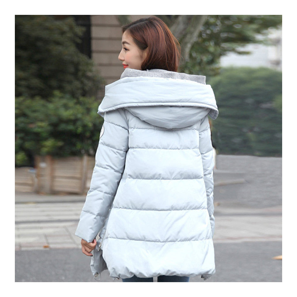 Woman A Shape Thick Hoodied Woolen Middle Long Down Coat     baby blue  S - Mega Save Wholesale & Retail - 3