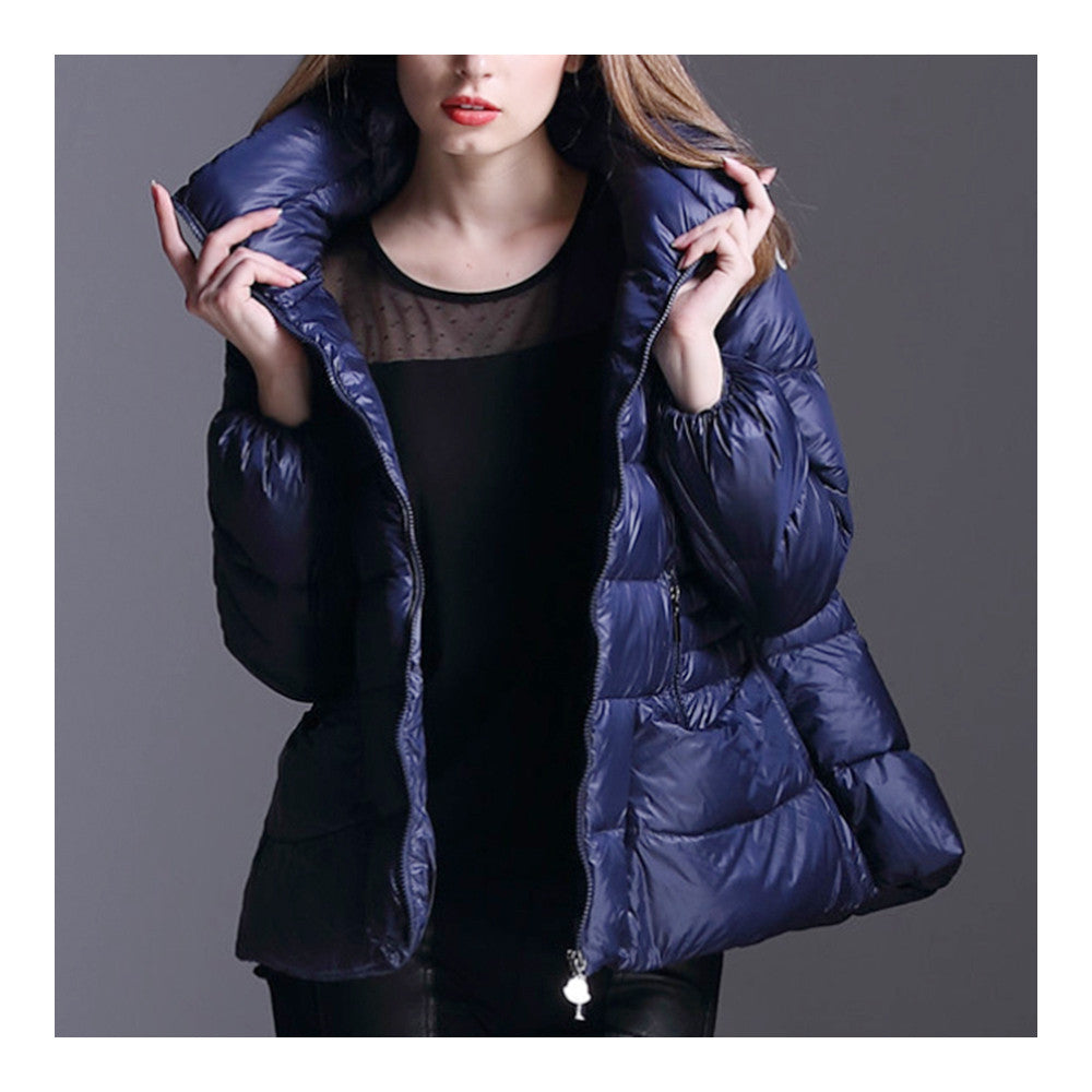 Short Super Light A-line Cloak Down Coat   blue   S - Mega Save Wholesale & Retail - 2