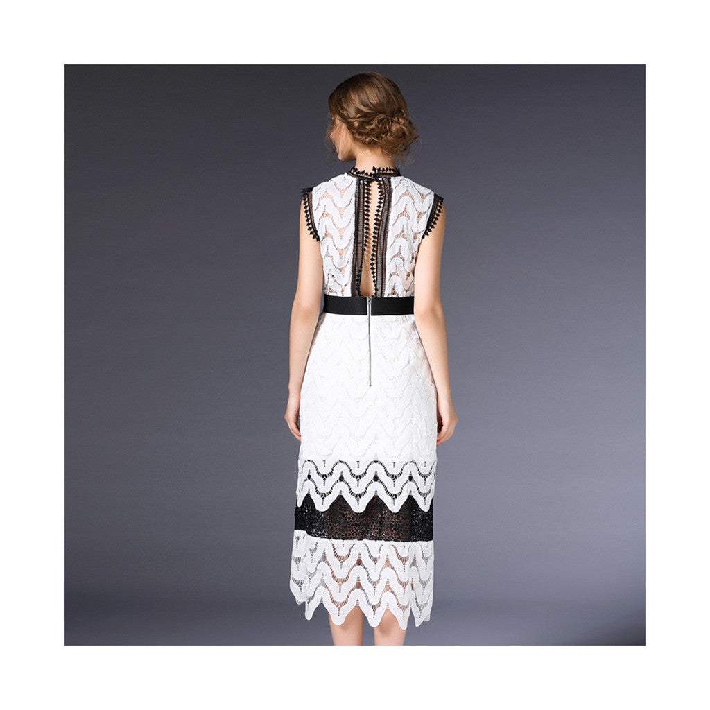Backless Sexy Crochet Hollow Water Soluble Long Skirt Slim Dress60185  white   S - Mega Save Wholesale & Retail - 2