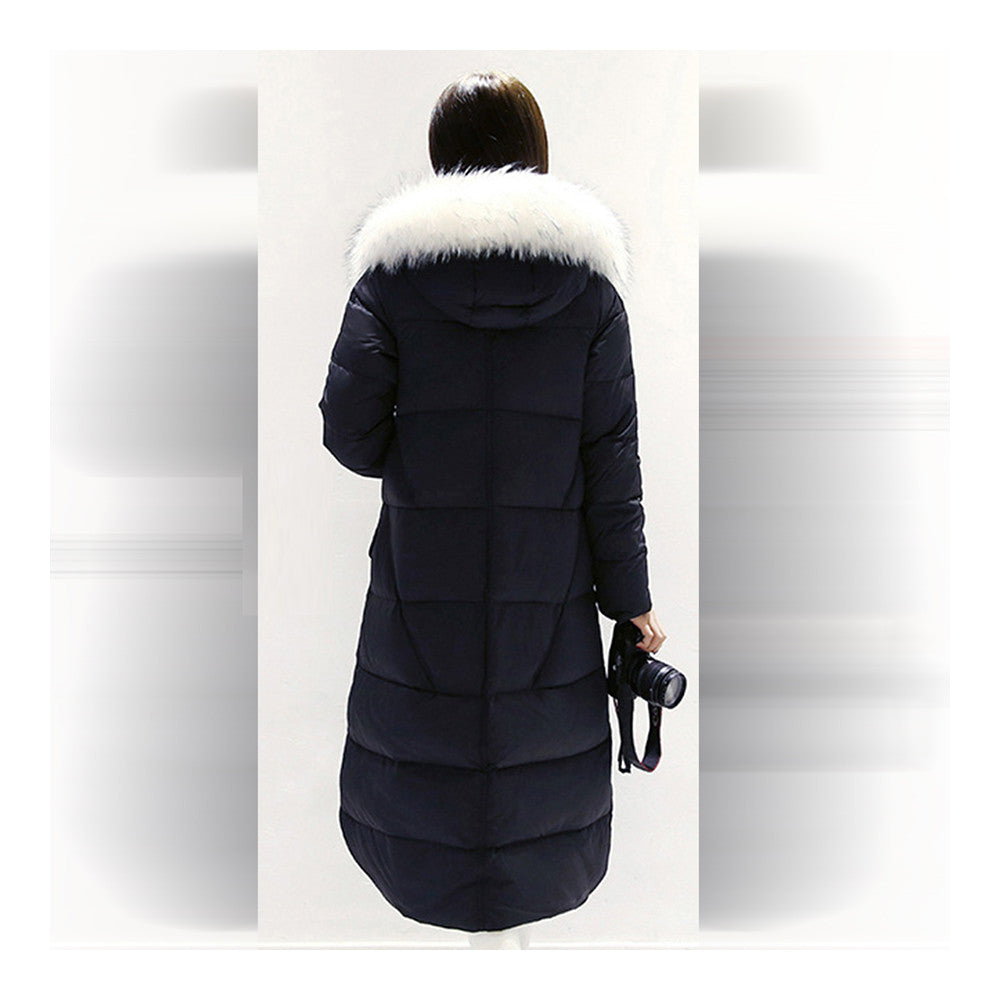 Down Coat Woman Long Thick Slim Fox Fur Collar Warm   black   S - Mega Save Wholesale & Retail - 3