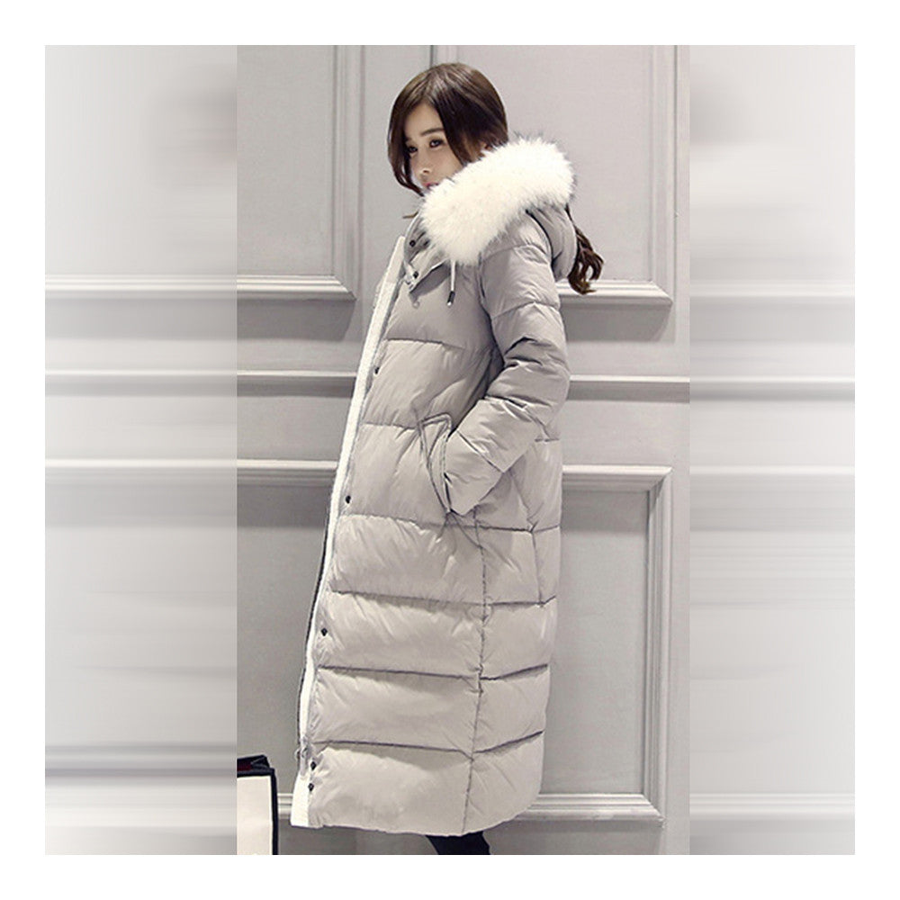 Down Coat Woman Long Thick Slim Fox Fur Collar Warm   grey    S - Mega Save Wholesale & Retail - 2