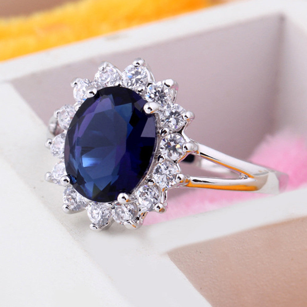 18K Gold Platinum Plated  Blue Rhinestone Ring   platinum plated blue zircon 6.5# - Mega Save Wholesale & Retail - 3