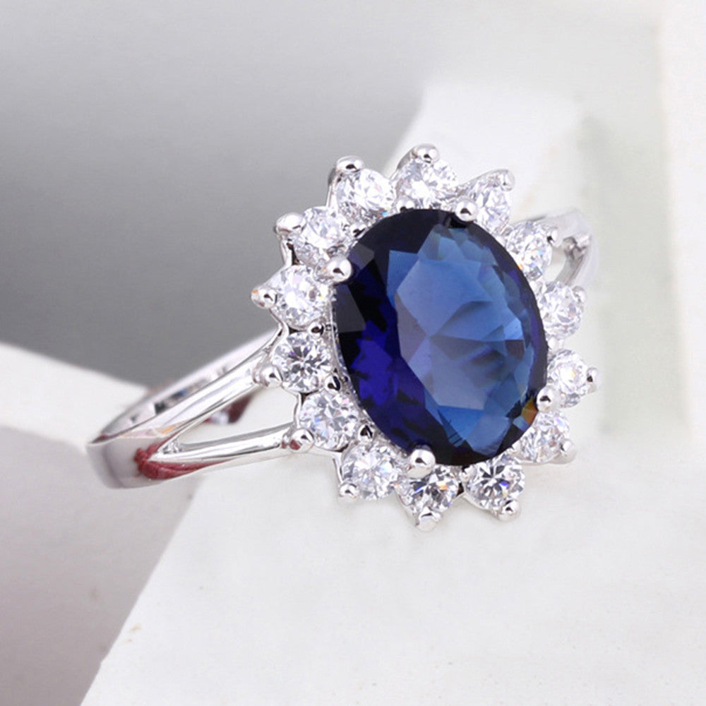 18K Gold Platinum Plated  Blue Rhinestone Ring   platinum plated blue zircon 6.5# - Mega Save Wholesale & Retail - 4