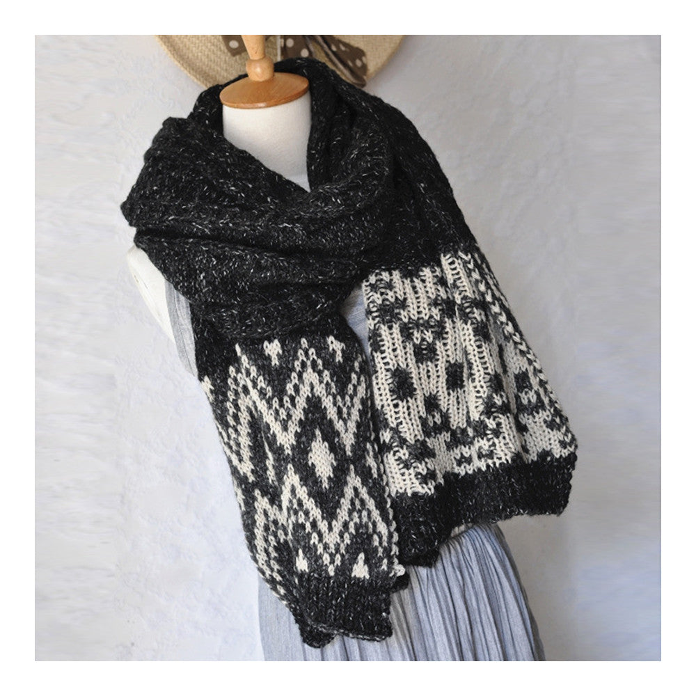 Rhombus Geometry Hemp Flower Scarf Neckerchief   black grey - Mega Save Wholesale & Retail - 2