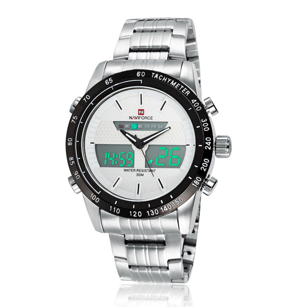 Naviforce Men Waterproof Sports Casual Watch LED Dual Dispkay Quartz     white shell white saurface white scale - Mega Save Wholesale & Retail - 1