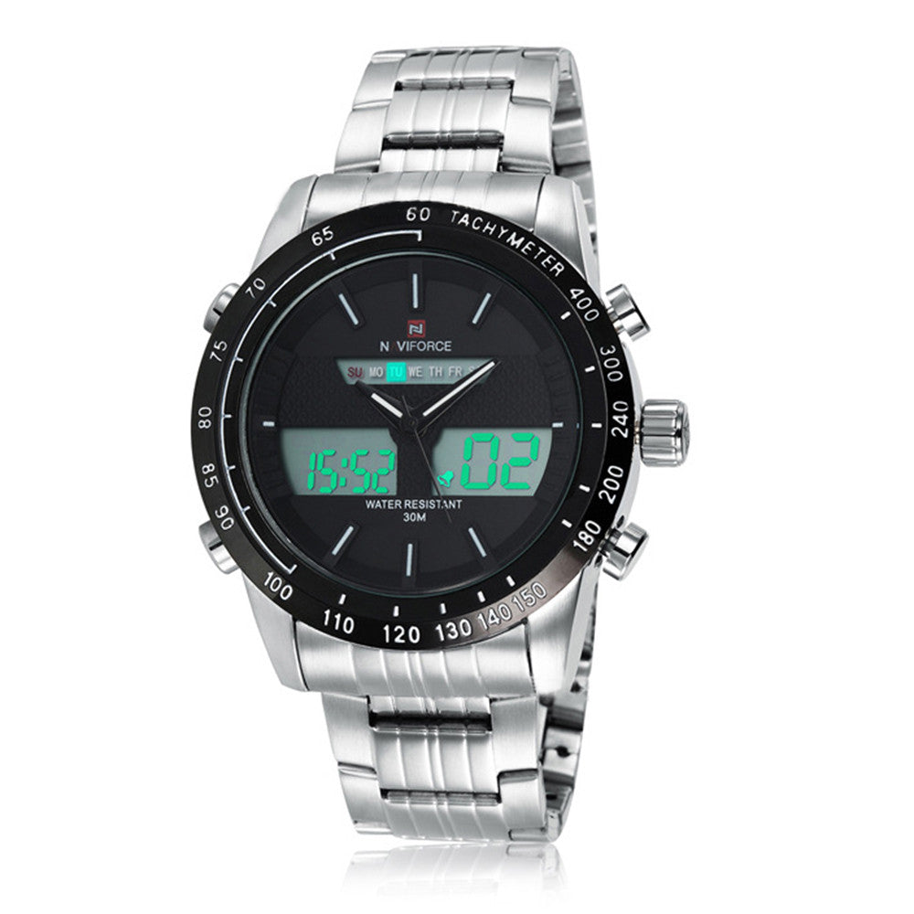 Naviforce Men Waterproof Sports Casual Watch LED Dual Dispkay Quartz     white shell black surface white scale - Mega Save Wholesale & Retail - 1
