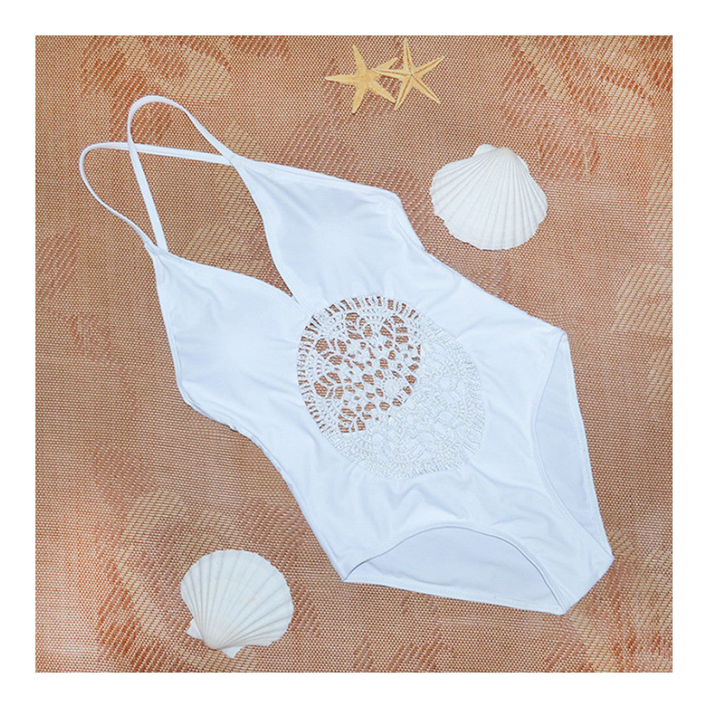 Weaved Hollow One-piece Monokini Swimwear Swimsuit Sexy  white  S - Mega Save Wholesale & Retail - 2