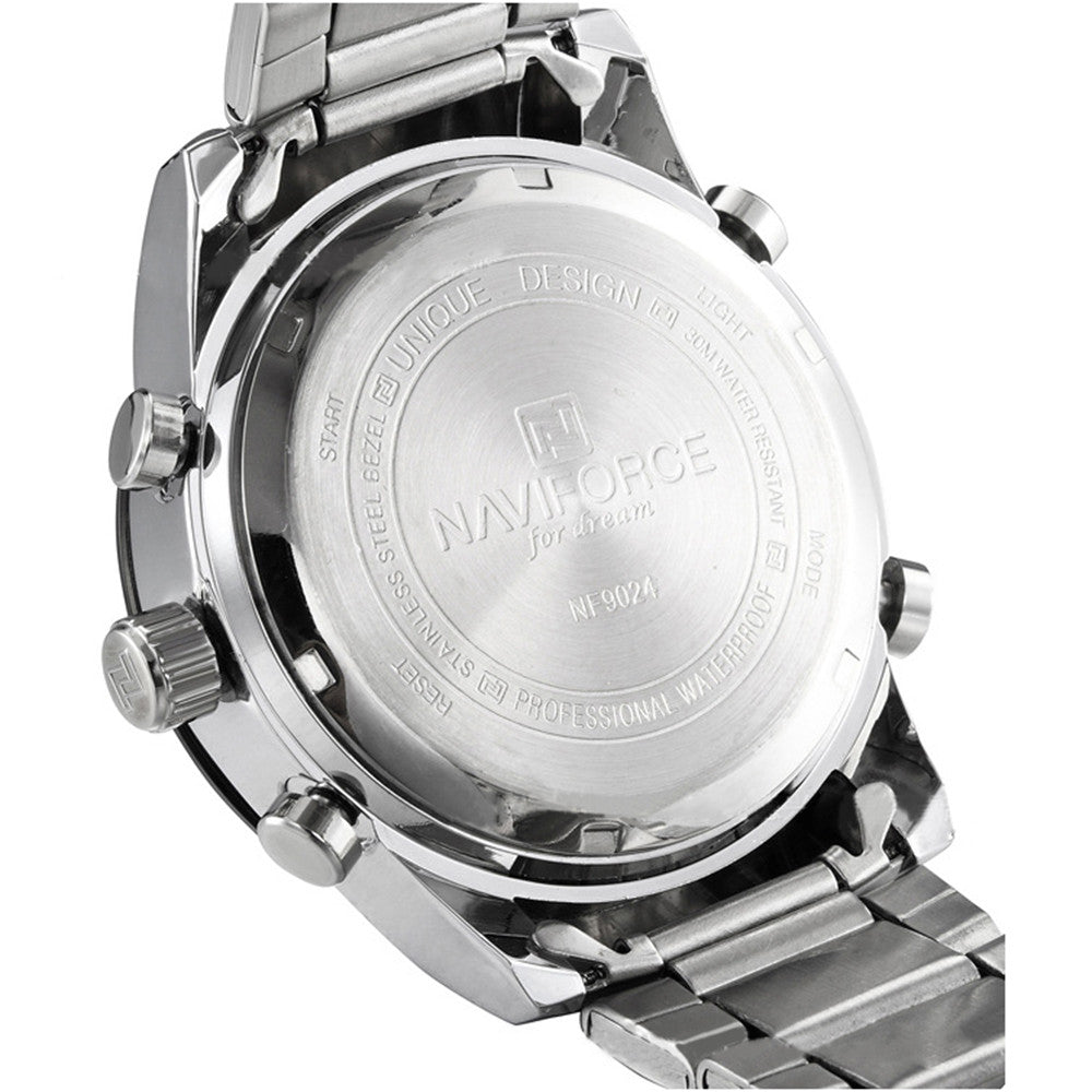 Naviforce Men Waterproof Sports Casual Watch LED Dual Dispkay Quartz     black shell black surface white scale - Mega Save Wholesale & Retail - 2