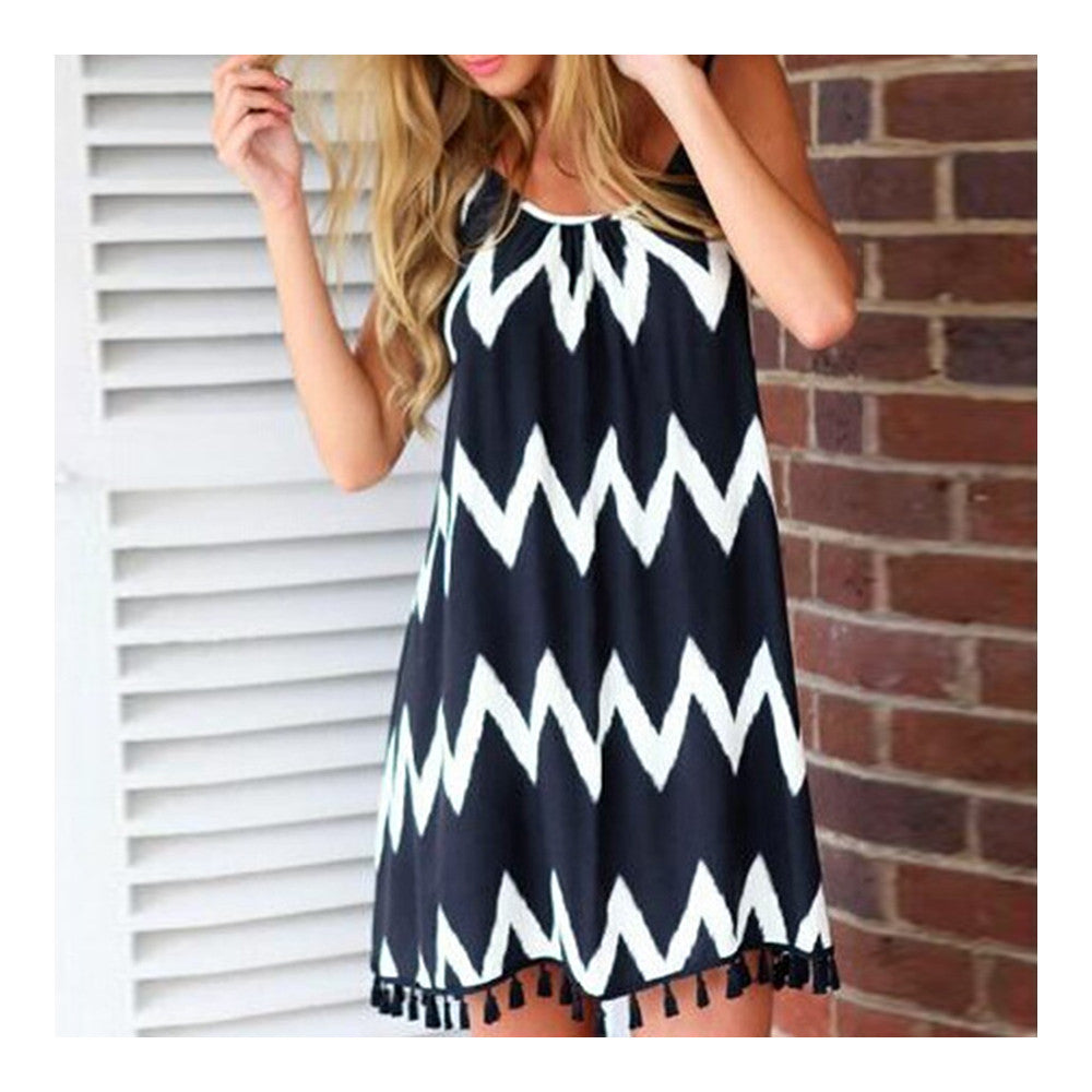 Summer Wave Tassel Beach Suspender Plus Size Dress  S - Mega Save Wholesale & Retail - 2