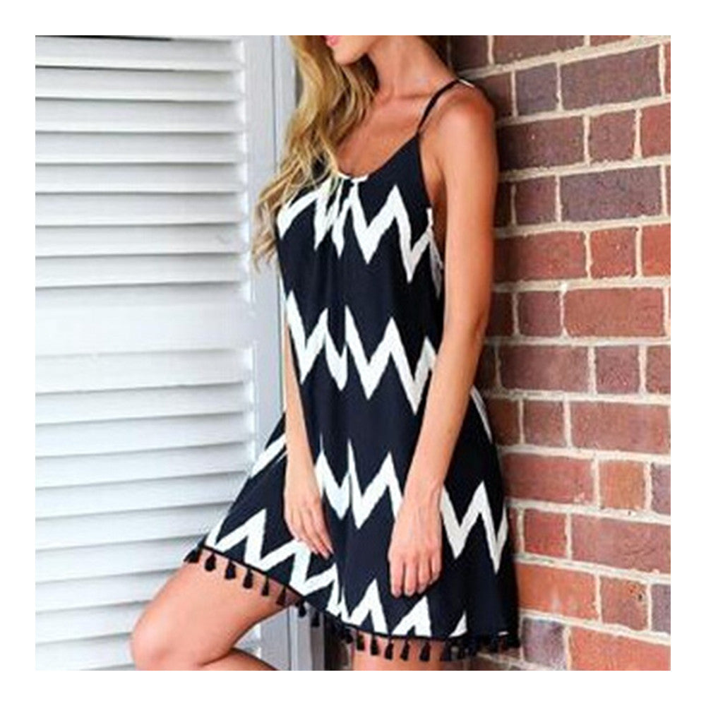 Summer Wave Tassel Beach Suspender Plus Size Dress  S - Mega Save Wholesale & Retail - 3