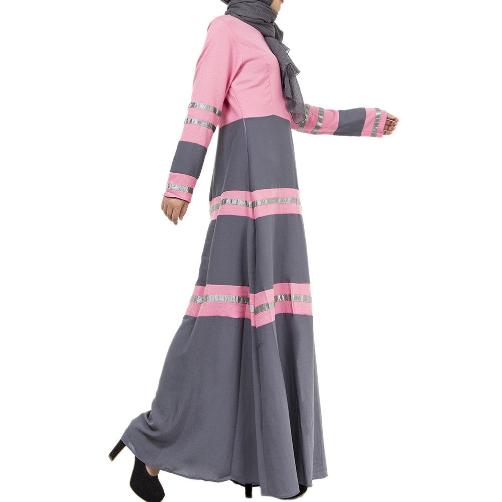 Muslim Women Garments Sunday Clothes Motley Dress   pink   M