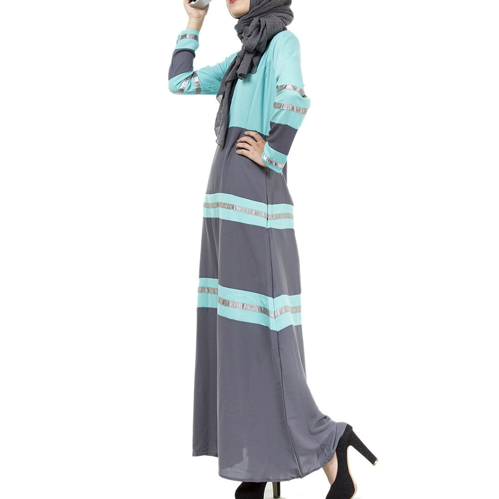 Muslim Women Garments Sunday Clothes Motley Dress   light blue   M