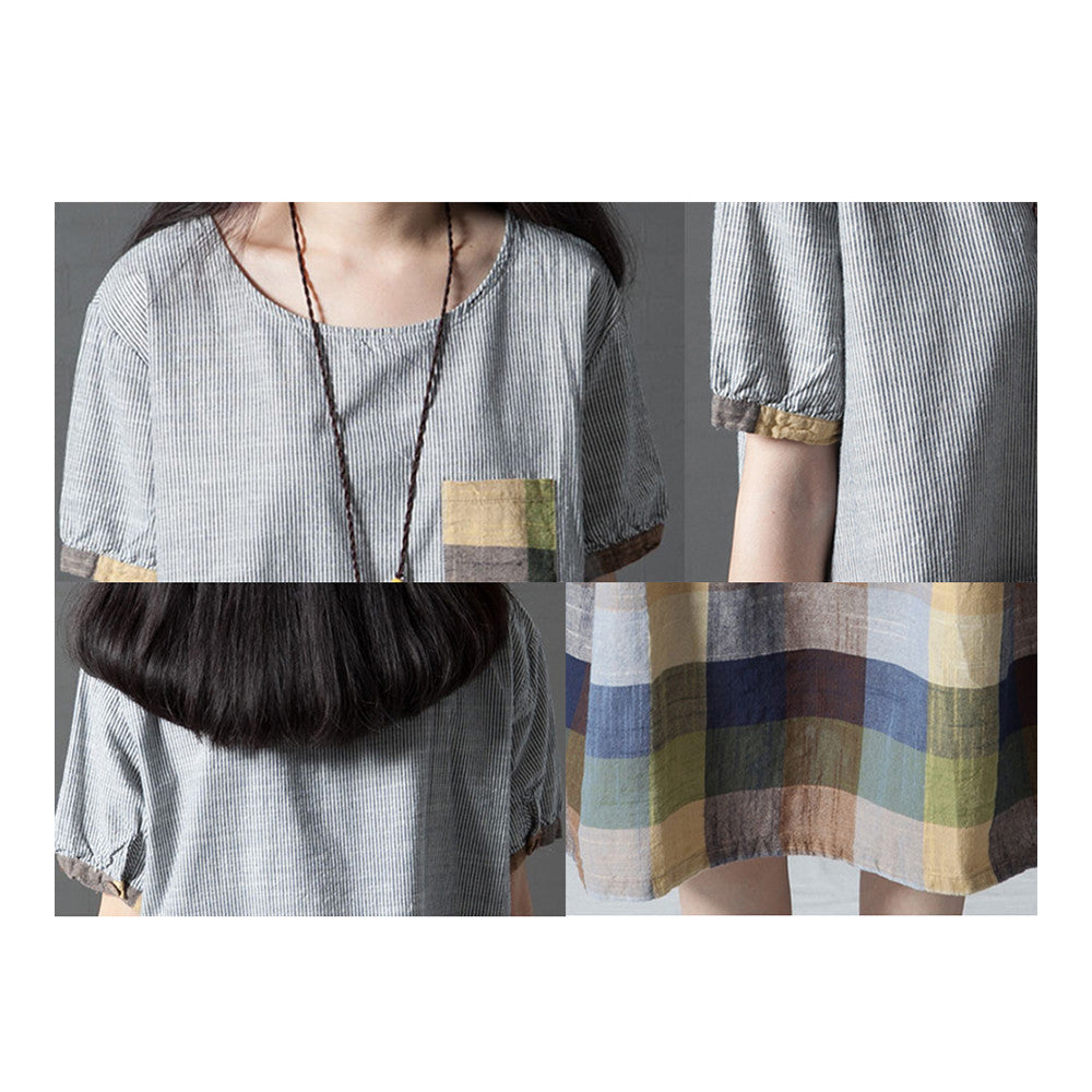 Summer Loose Plus Size Checks Middle Long Dress    green    M - Mega Save Wholesale & Retail - 5