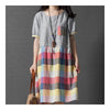 Summer Loose Plus Size Checks Middle Long Dress    red    M - Mega Save Wholesale & Retail - 1