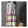 Summer Loose Plus Size Checks Middle Long Dress    red    M - Mega Save Wholesale & Retail - 2