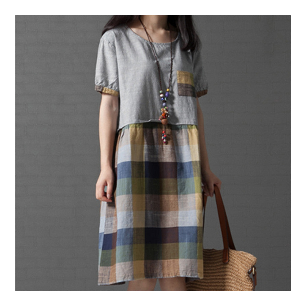 Summer Loose Plus Size Checks Middle Long Dress    green    M - Mega Save Wholesale & Retail - 2