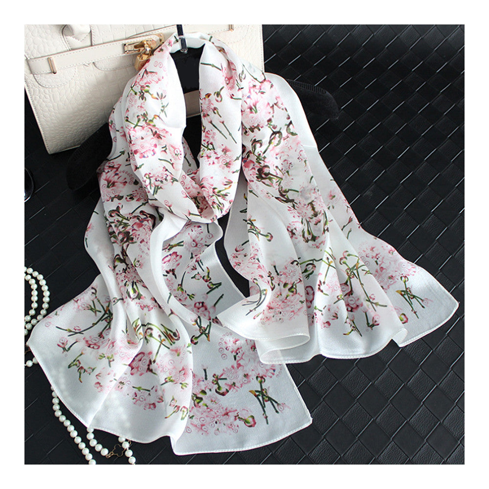 Silk Scarf Jewelry Flower Georgette   white - Mega Save Wholesale & Retail - 1