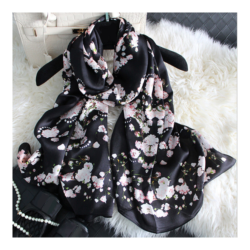 Silk Scarf Jewelry Flower Georgette   black - Mega Save Wholesale & Retail - 1
