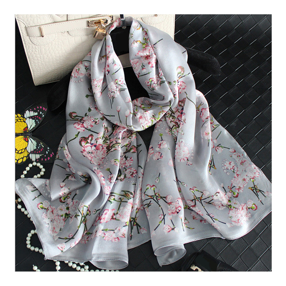 Silk Scarf Jewelry Flower Georgette   grey - Mega Save Wholesale & Retail - 1