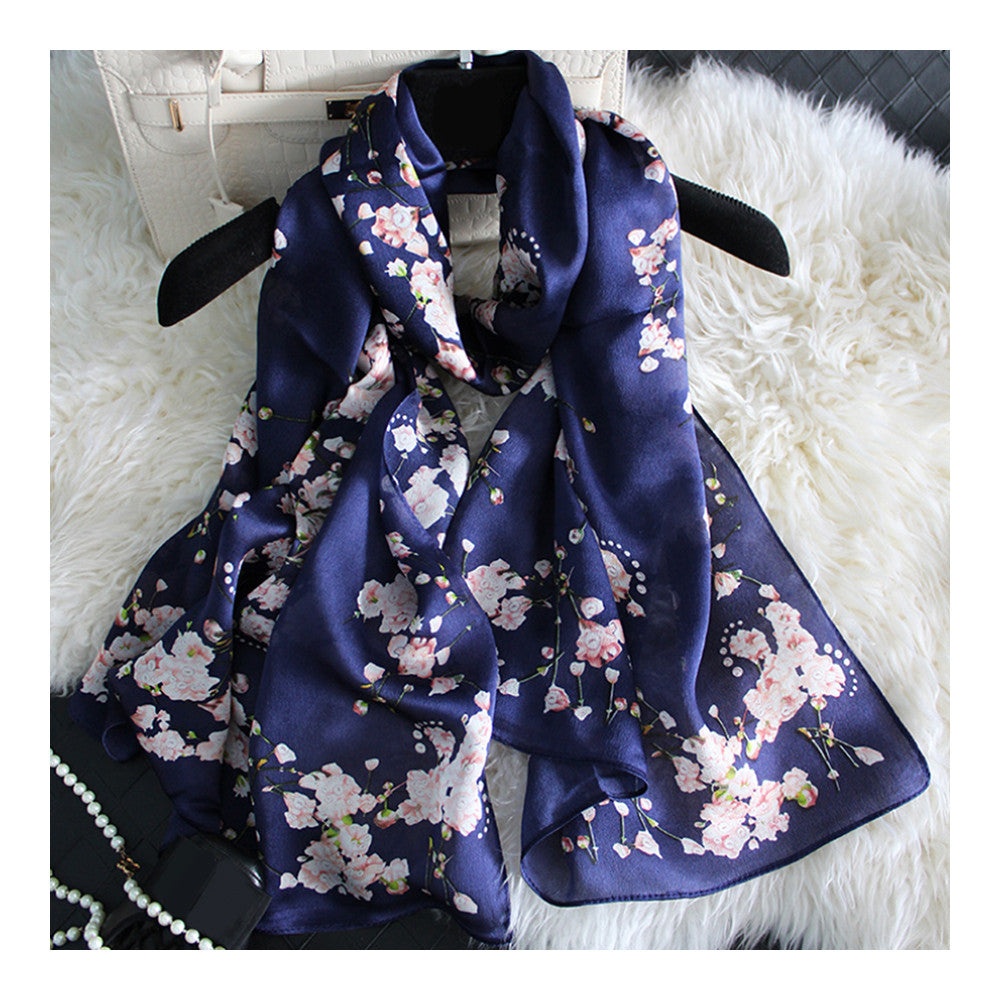 Silk Scarf Jewelry Flower Georgette   navy - Mega Save Wholesale & Retail - 1