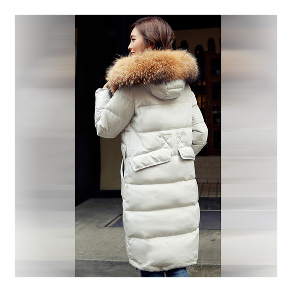 Winter Woman Fur Collar Thick Casual Middle Long Down Coat   grey   S - Mega Save Wholesale & Retail - 2