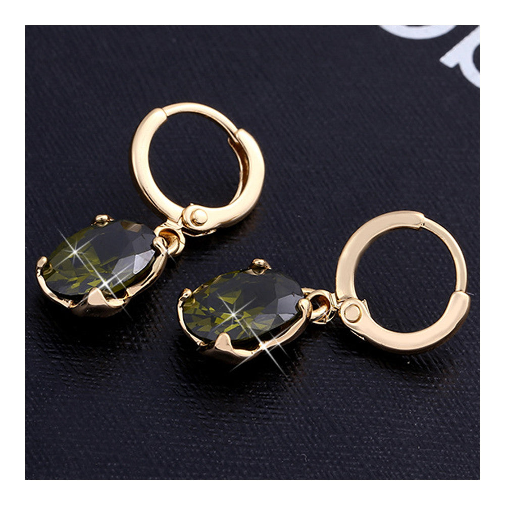 Earrings Delicate Dazzling Fashionable All-match Ellipse Zircon   green - Mega Save Wholesale & Retail - 3