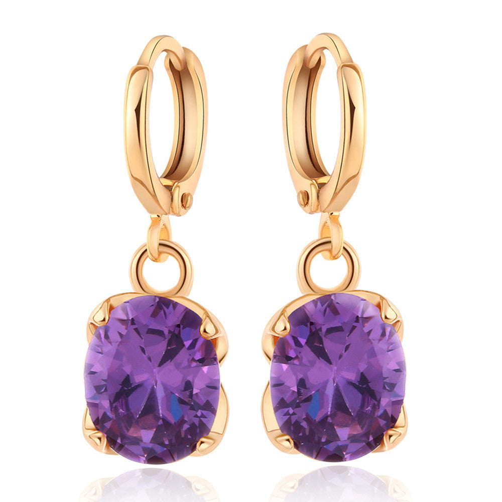 Earrings Delicate Dazzling Fashionable All-match Ellipse Zircon   purple - Mega Save Wholesale & Retail - 1