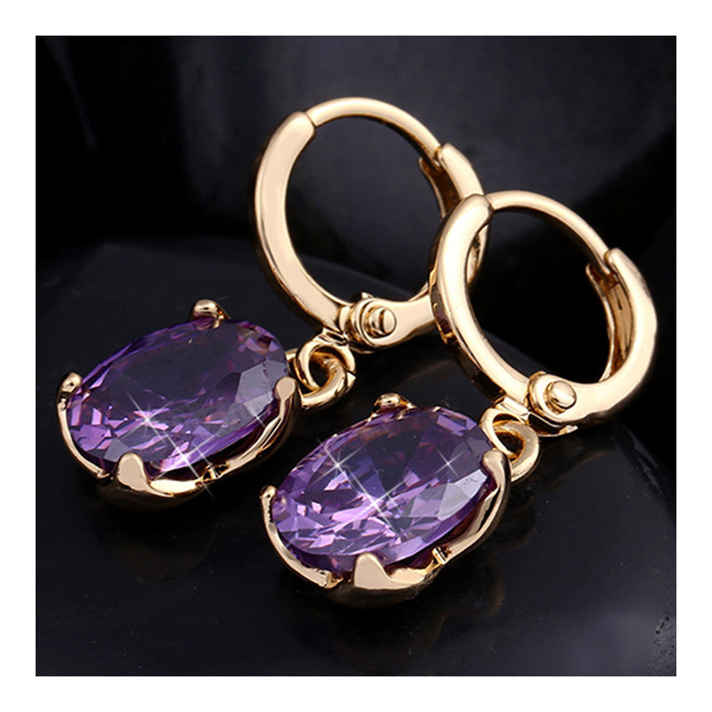 Earrings Delicate Dazzling Fashionable All-match Ellipse Zircon   purple - Mega Save Wholesale & Retail - 2