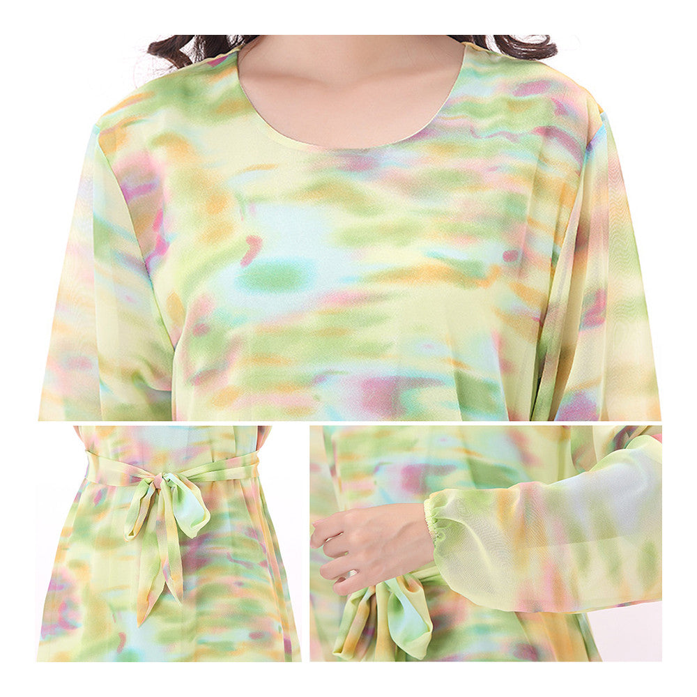 Muslim Robe Long Dress Long Sleeve Slim Chiffon   lake blue - Mega Save Wholesale & Retail - 4