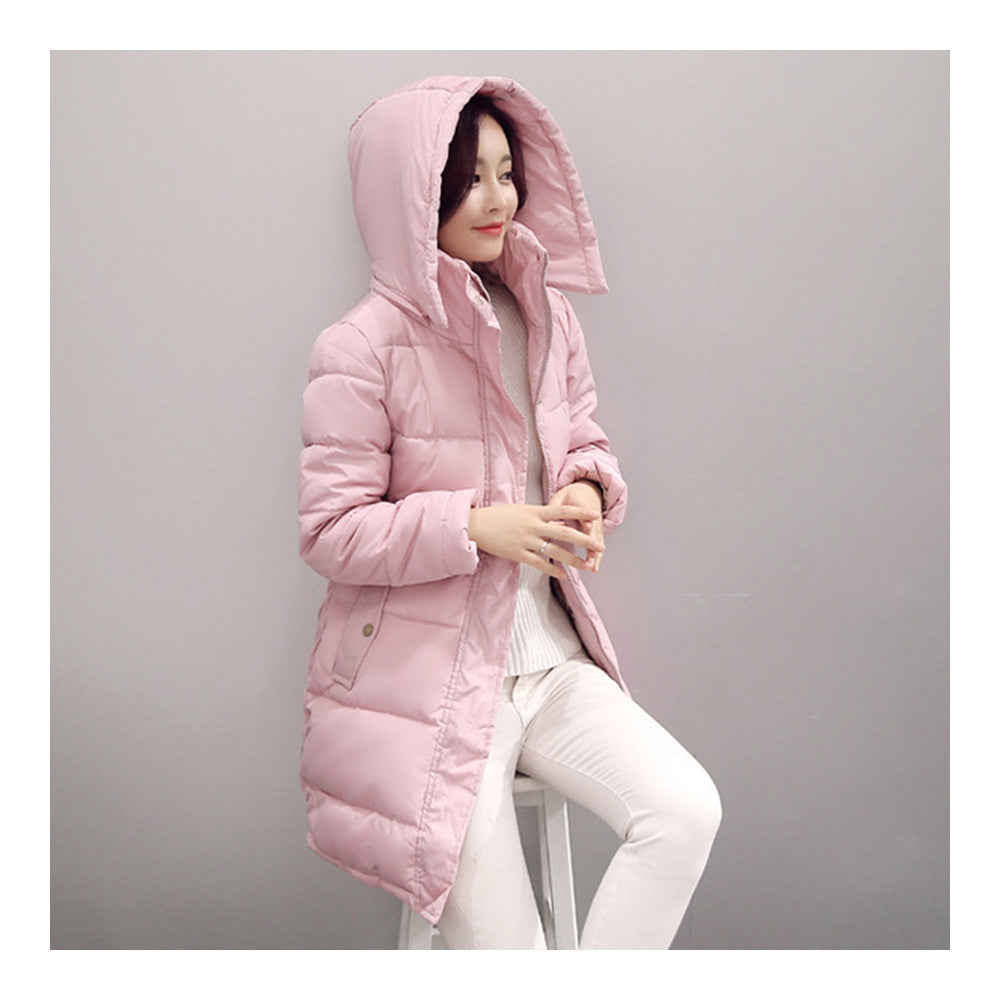 Winter Down Coat Woman Slim Hooded Thick Middle Long  pink   M - Mega Save Wholesale & Retail - 2
