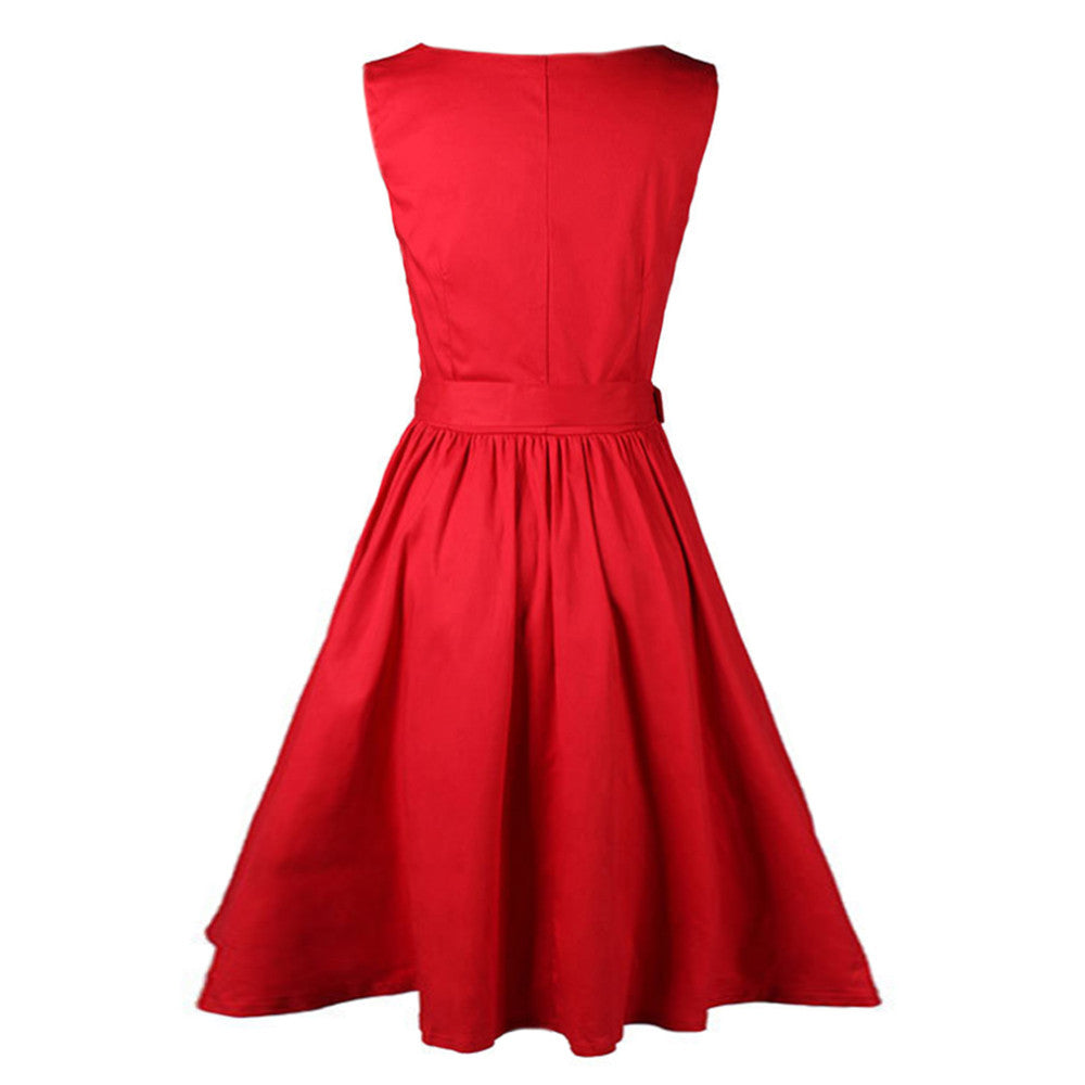 Woman Vintage Solid Color Big Peplum Boat Neck Dress   green   S - Mega Save Wholesale & Retail - 2