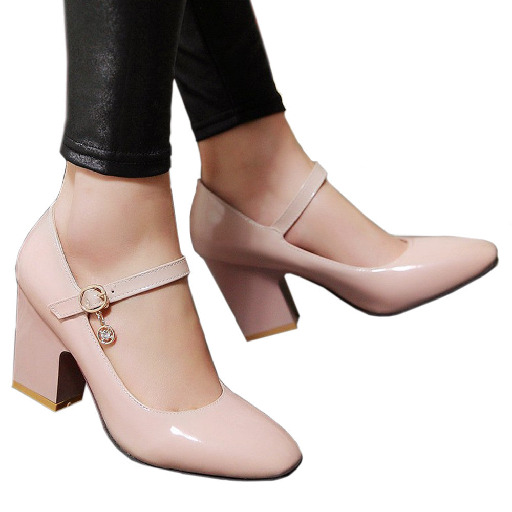 Small Square Last Heel Low-cut Buckle W ork Shoes Plus Size  camel - Mega Save Wholesale & Retail