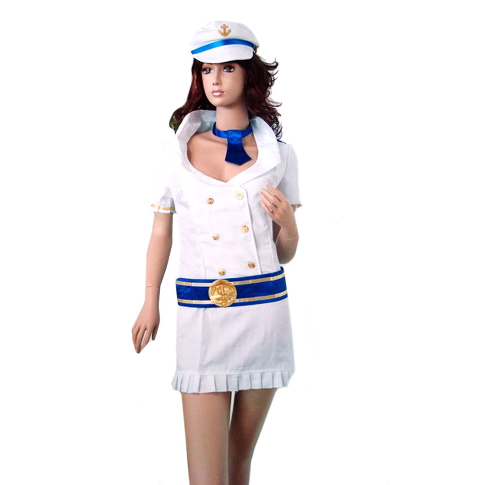 4 pcs Blue Aviator Uniform Fashionable Innocent Airline Stewardess Uniform Sexy Uniform  white - Mega Save Wholesale & Retail