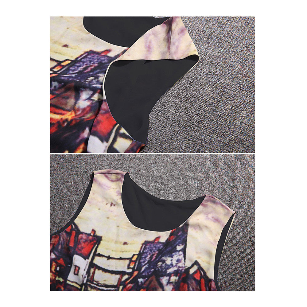 Plus Size Hand Painting Slim Chiffon Dress   L - Mega Save Wholesale & Retail - 3