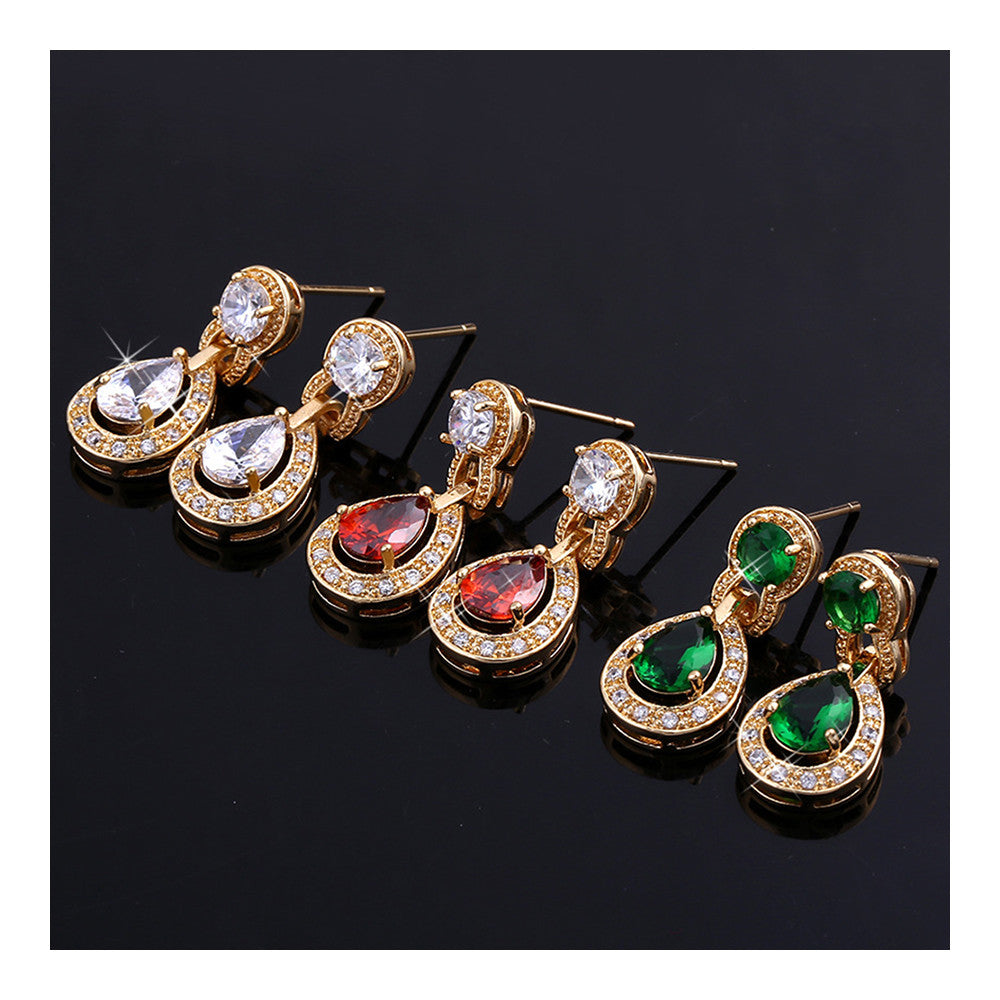 Noble Vintage Gem Earrings    gold plated red zircon - Mega Save Wholesale & Retail - 5