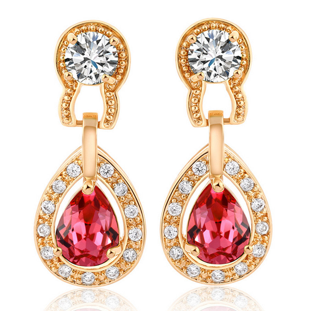 Noble Vintage Gem Earrings    gold plated red zircon - Mega Save Wholesale & Retail - 1