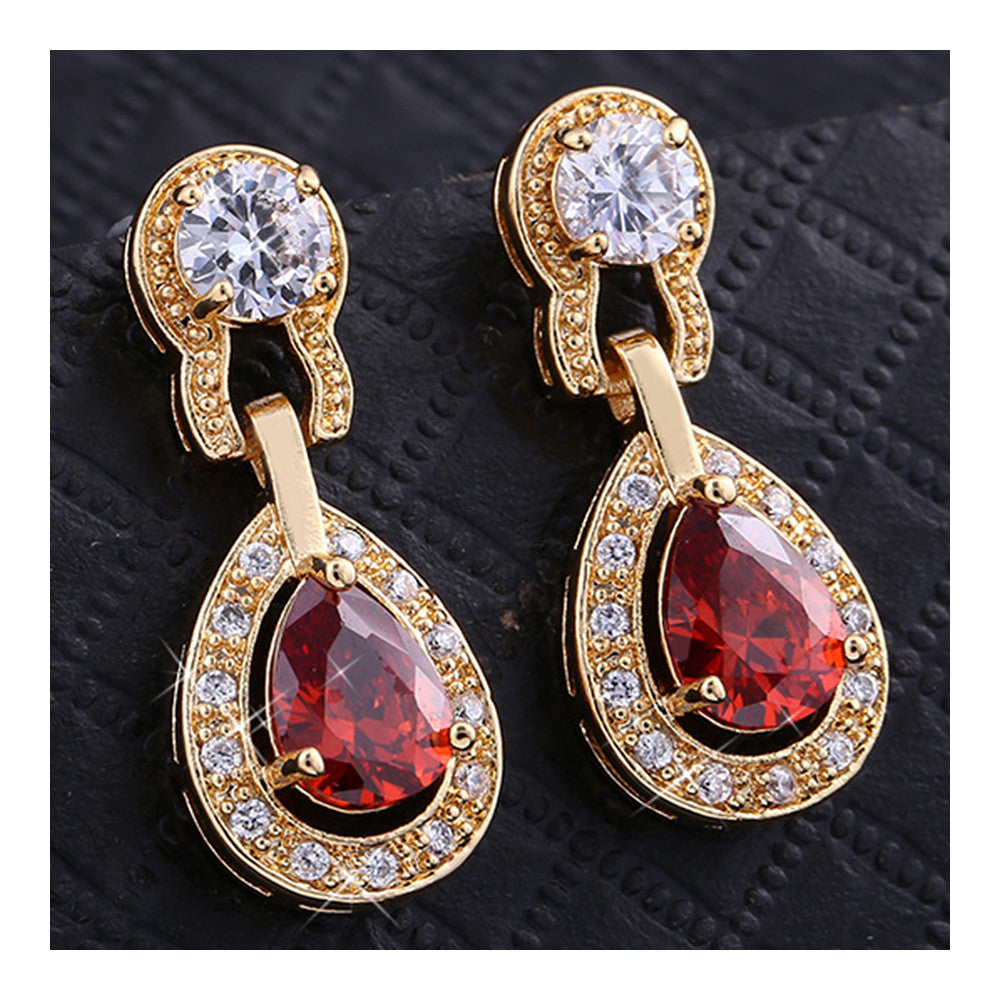 Noble Vintage Gem Earrings    gold plated red zircon - Mega Save Wholesale & Retail - 2