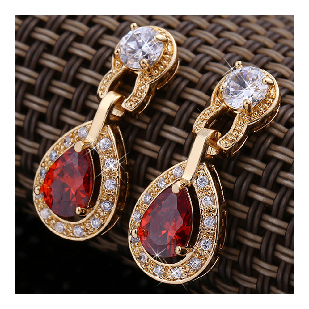 Noble Vintage Gem Earrings    gold plated red zircon - Mega Save Wholesale & Retail - 3