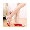 Summer Old Beijing Cloth Shoes Embroidered Shoes Slipsole Middle Heel Woman National Slippers red - Mega Save Wholesale & Retail - 2