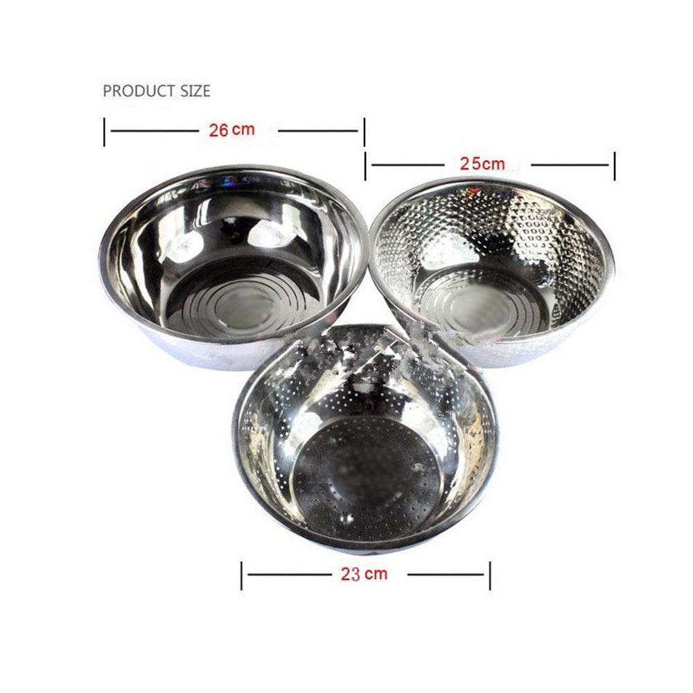 Gift sieve three-piece stainless steel rice sieve Wash rice sieve Wash rice and vegetables basin and basin - Mega Save Wholesale & Retail - 3