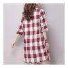 Plus Size Checks Plate Button Cotton&Flax Dress   red white   M - Mega Save Wholesale & Retail - 3