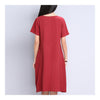 Plate Button Plus Size Loose Cotton&Flax Dress   wine red   M - Mega Save Wholesale & Retail - 3