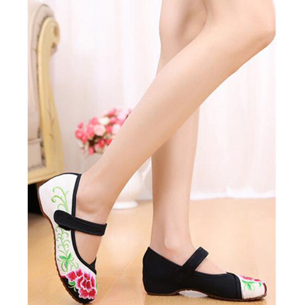 Old Beijing Cloth Shoes Assorted Colors Casual Embroidered Shoes Tie Slipsole Increased within Low Cut National Style black - Mega Save Wholesale & Retail - 4