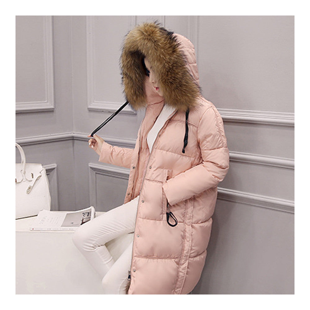 Winter Hooded Middle Long Slim Racoon Down Coat Woman   pink   S - Mega Save Wholesale & Retail - 2